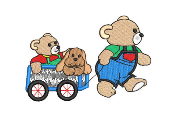 Bears in Cart: A Playful Embroidery Design