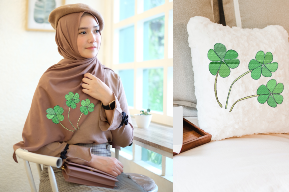 Green Clover Leaf Embroidery