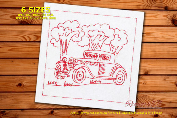 Vintage Car Scene Embroidery